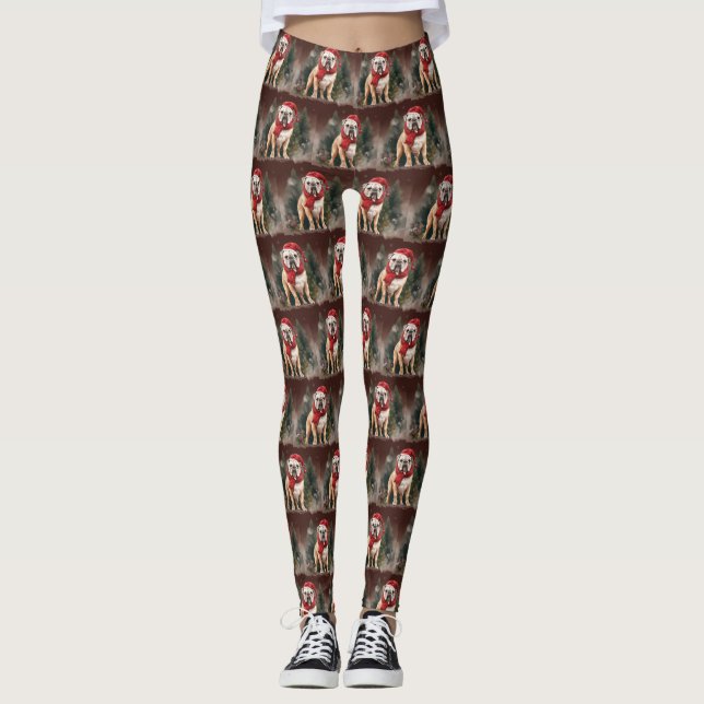 Leggings Bulldog à Noël de neige (Devant)