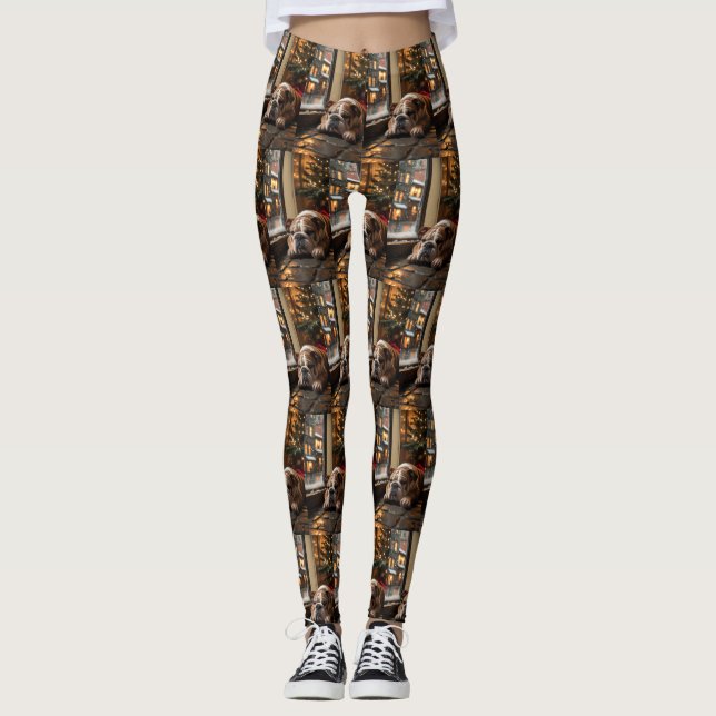 Leggings Bulldog with Christmas Lights Holiday (Devant)