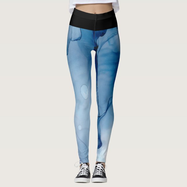 Leggings Bulles abstraites de bleu d'aquarelle de *~* (Devant)
