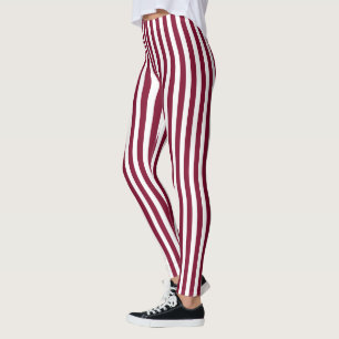 Leggings Burgundy et blanc rayures de bonbons