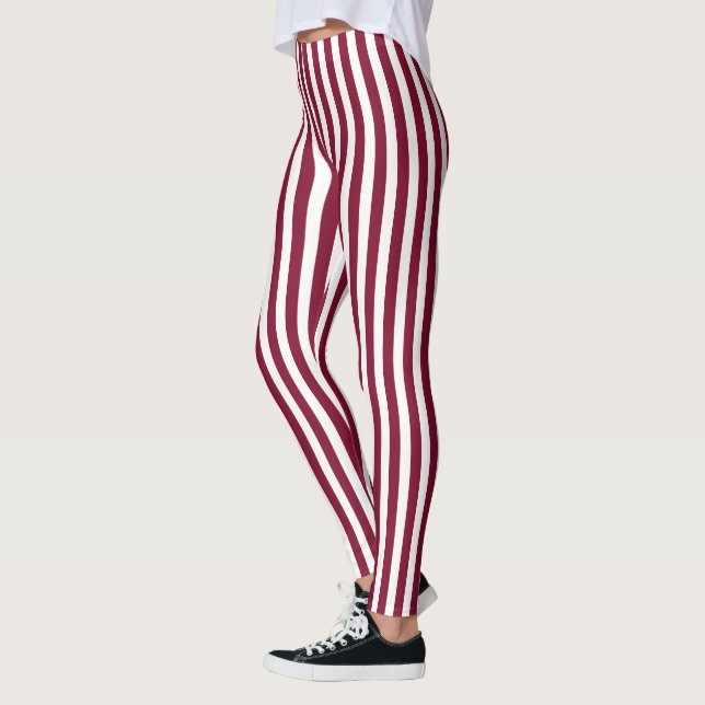 Leggings Burgundy et blanc rayures de bonbons (Gauche)