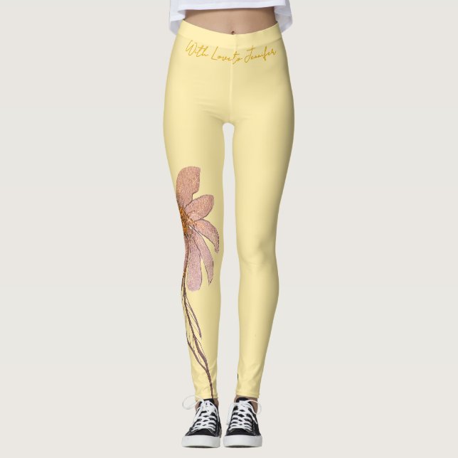 Leggings Butter Yellow with a Glitter Flower (Devant)