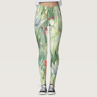 Leggings Cactus, succulents : aquarelle florale imprimé.