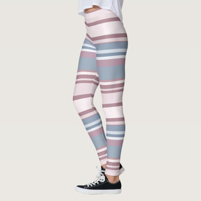 Leggings Cadet Grey and Desaturated Rose Stripes (Gauche)