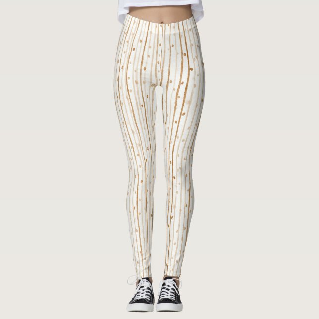 Leggings Café crème marron rayures points (Devant)
