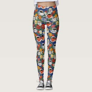 Leggings Café Et Tasses À Thé Teaset Floral Bleu