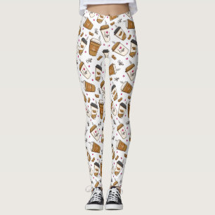 Leggings Cafés, Fèves de café, Amateur de café, Coeurs