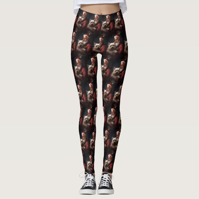Leggings Cairn Terrier Avec Noël Festif Du Père Noël (Devant)