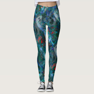 Leggings Caleçon long abstrait Blue Ocean Flows - v2