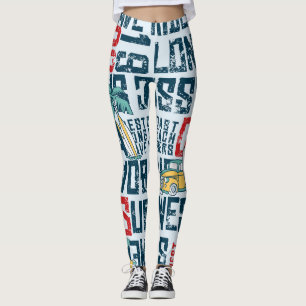 Leggings California Surfing Team : Grunge Seamless Motif.