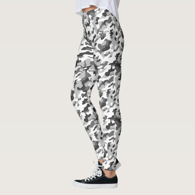 Leggings Camo d'impression tendance noir, blanc et gris (Gauche)