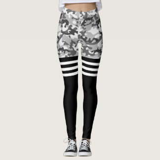Leggings Camo gris et triple bande blanche