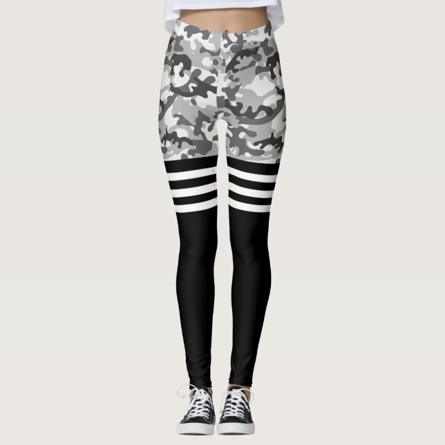 Leggings Camo gris et triple bande blanche (Devant)