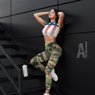 Leggings Camo vert, motif tigre, drapeau de tatouage améric