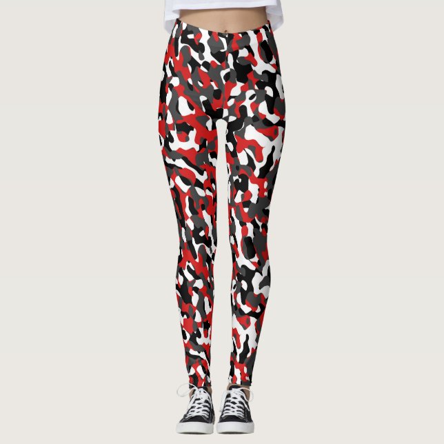 Leggings Camouflage noir rouge blanc Motif d'impression (Devant)