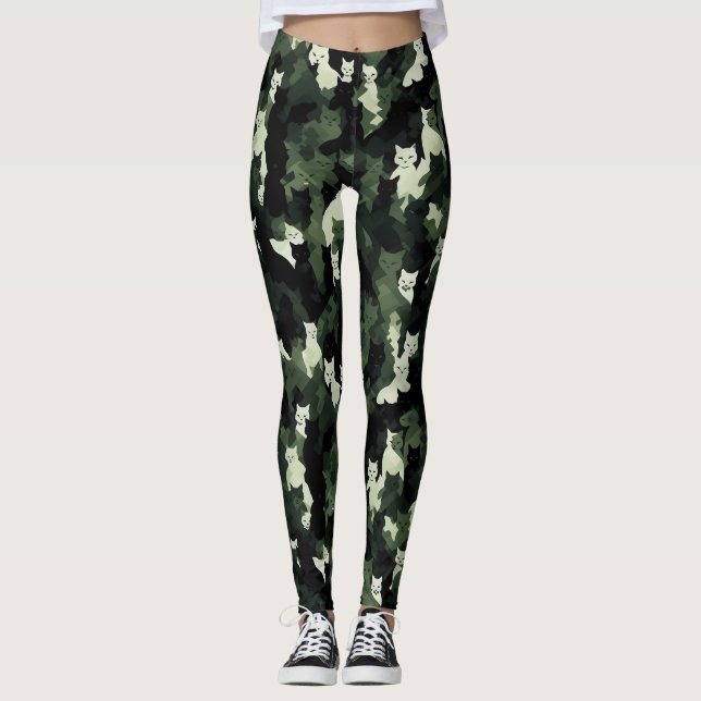 Leggings Camouflage vert Motif Chat (Devant)