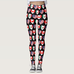 Leggings Canada Mexique USA 2026 Pays drapeaux Coeurs