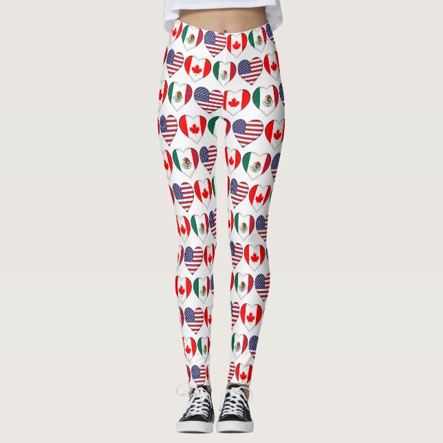 Leggings Canada Mexique USA 2026 Pays drapeaux Coeurs Leggi (Devant)