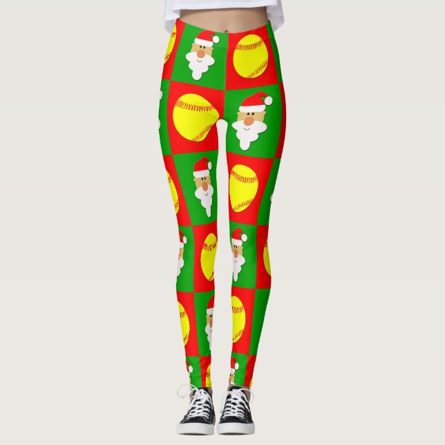 Leggings Canapés Red & Green Fastpitch & Noël Père Noël (Devant)