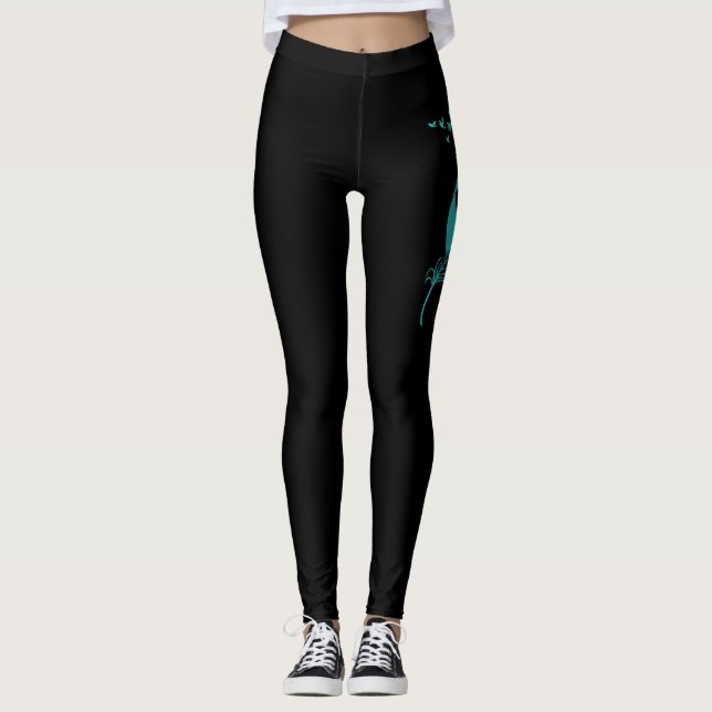 Leggings Cancer Turquoise Ribbon Feather Birds (Devant)