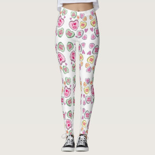 Leggings Candy Hearts Valentines Day Coeurs de conversation