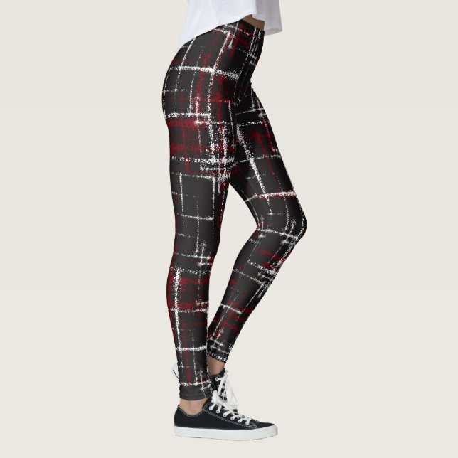 Leggings canneberge et blanc sur croûte abstraite noire (Droite)