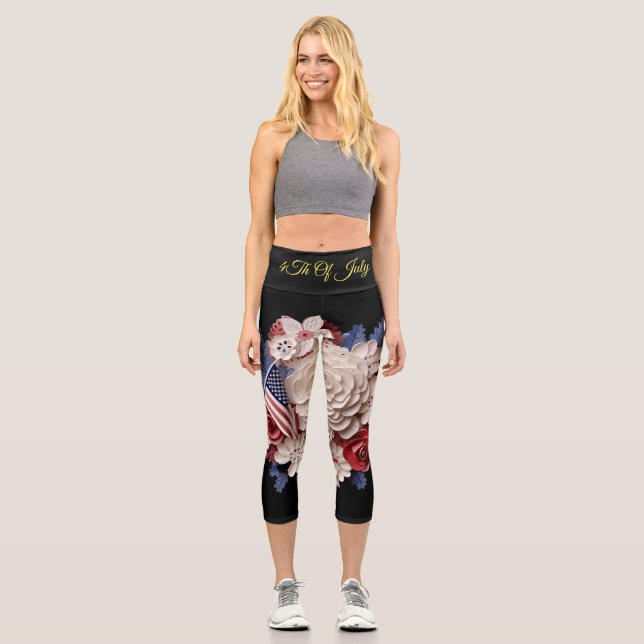 Leggings Capri 4 juillet : Fleurs patriotiques 3D (Recto)