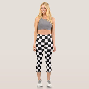 Leggings Capri à damiers blanc et noir