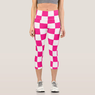 Leggings Capri à damiers carré chaud rose blanc rétro géométrique