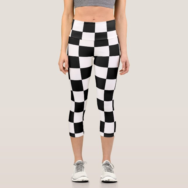 Leggings Capri à damiers carré noir et blanc (Recto)