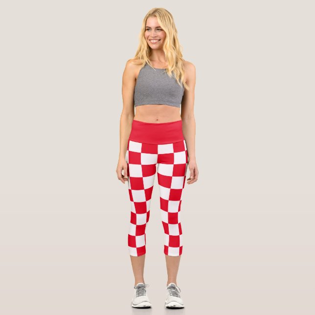 Leggings Capri À damiers géométrique croate moderne rouge (Recto)