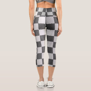 Leggings Capri À damiers géométrique en noir et blanc