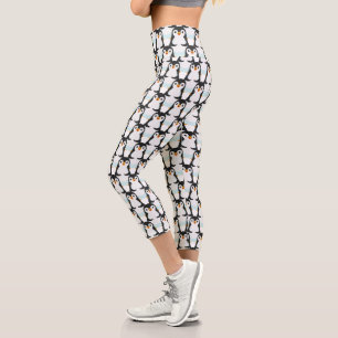 Leggings Capri à motif pingouin noir et blanc mode