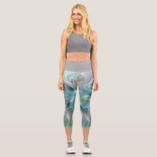 Leggings Capri Abstrait Bleu Vert Papillon Imaginaire Fractal Art