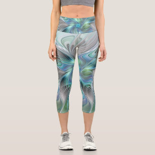 Leggings Capri Abstrait Bleu Vert Papillon Imaginaire Fractal Art
