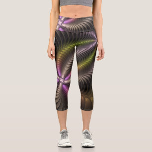 Leggings Capri Abstrait brillant Trippy coloré 3D Fractal Art