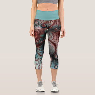 Leggings Capri Abstrait Fantaisie Vive Art Fractal Brun Bleu