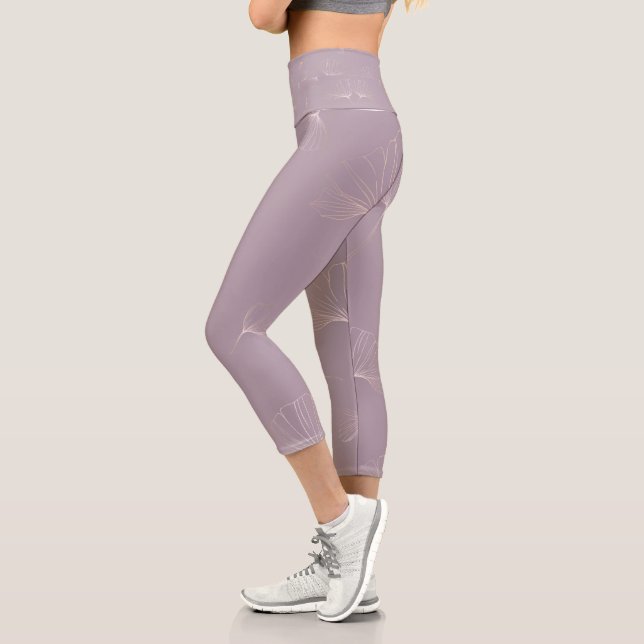 Leggings Capri Abstrait Ginkgo Biloba Rose Botanique Or (Gauche)