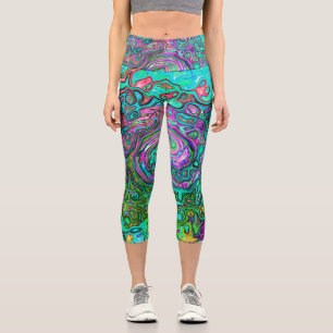 Leggings Capri Abstrait Groovy Rétro Tourbillon Liquide Aigue-Mar