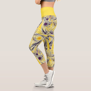 Leggings Capri Abstrait Jaune Fractal Art