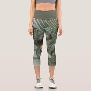 Leggings Capri Abstrait Olive Sage Green Grey Fractal Art Imagina