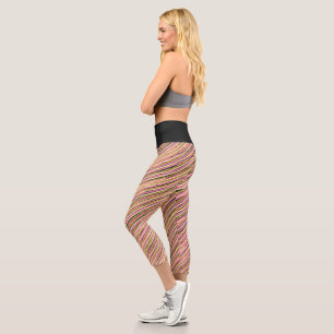 Leggings Capri Abstrait rose rose jaune or moderne rayures coloré