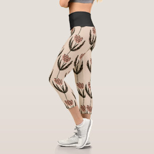 Leggings Capri Abstraite feuille de verdure Motif noir