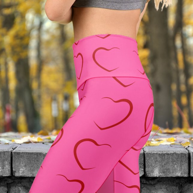Leggings Capri Adorable Rose Love Hearts Motif Yoga (Love Hearts on Brilliant Rose )