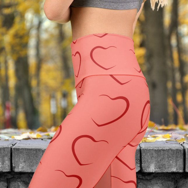 Leggings Capri Adorable Saumon Love Hearts Motif Yoga (Love Hearts on Salmon)