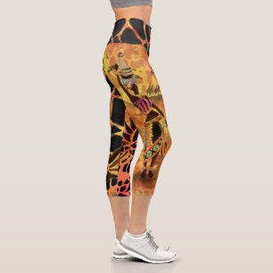 Leggings Capri African Girl and Giraffe - Friends - Art Drawing -
