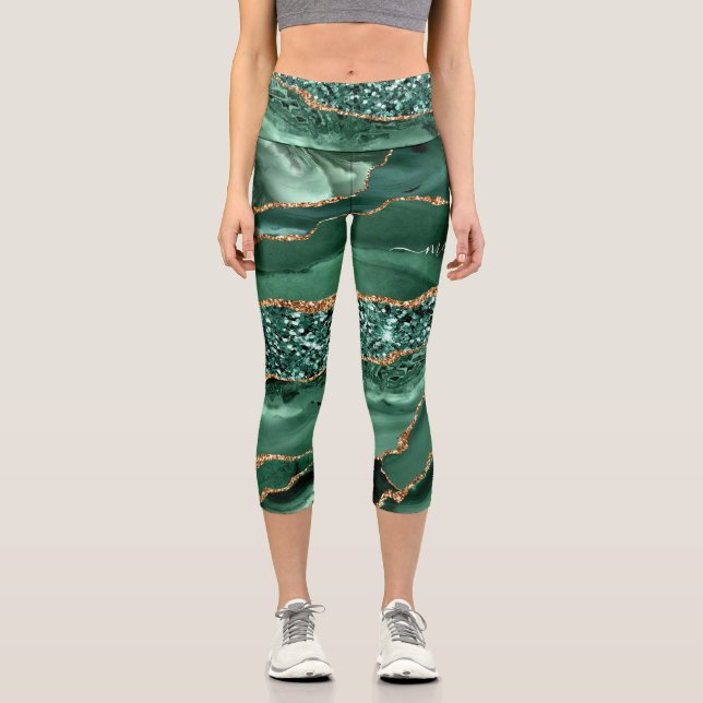 Leggings Capri Agate Green Gold Parties scintillant Marbre Votre  (Recto)