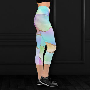 Leggings Capri Agate Holo Faux Iridescente Pastel Ombre Marble
