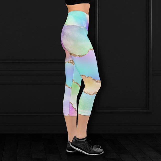 Leggings Capri Agate Holo | Faux Iridescente Pastel Ombre Marble (Créateur téléchargé)