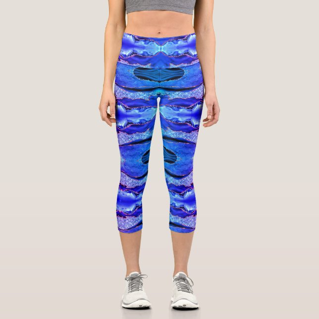 Leggings Capri Agate Neon Blue Gold Parties scintillant Marbre Ca (Recto)